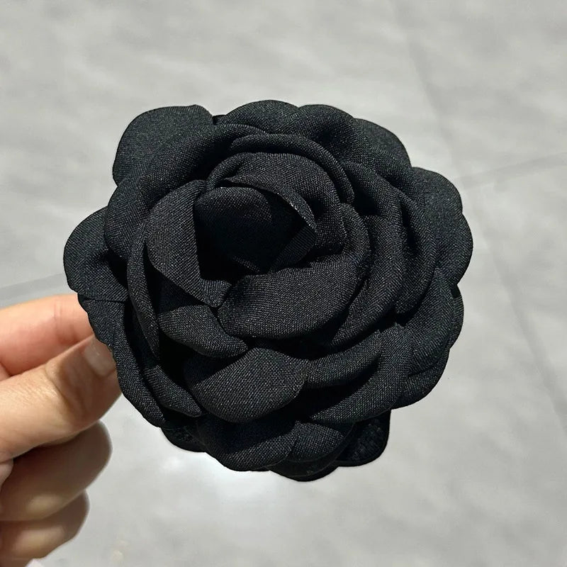 Leopard Print Fabric Rose Flower Hair Claw Clips for Women