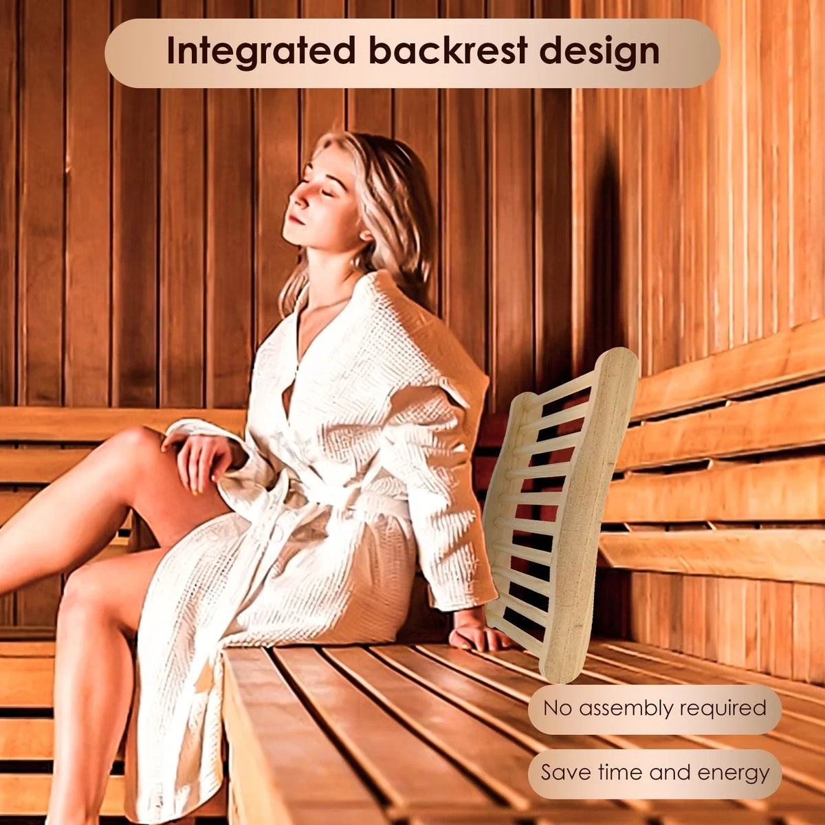 Wooden S-Shape Ergonomic Sauna Backrest – Anti-Slip Spa Chair