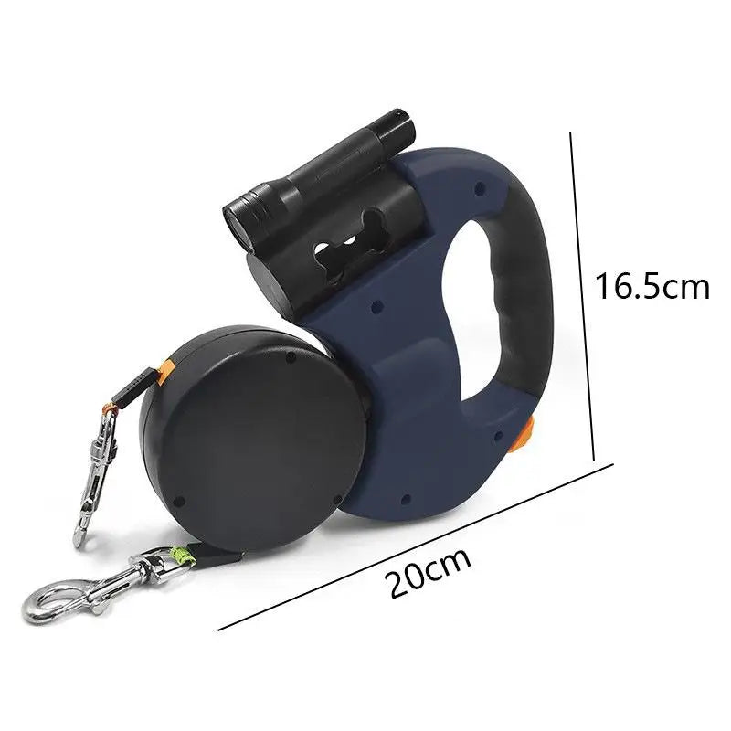 360° Double Dog Leash Retractable with Flashlight & Bag