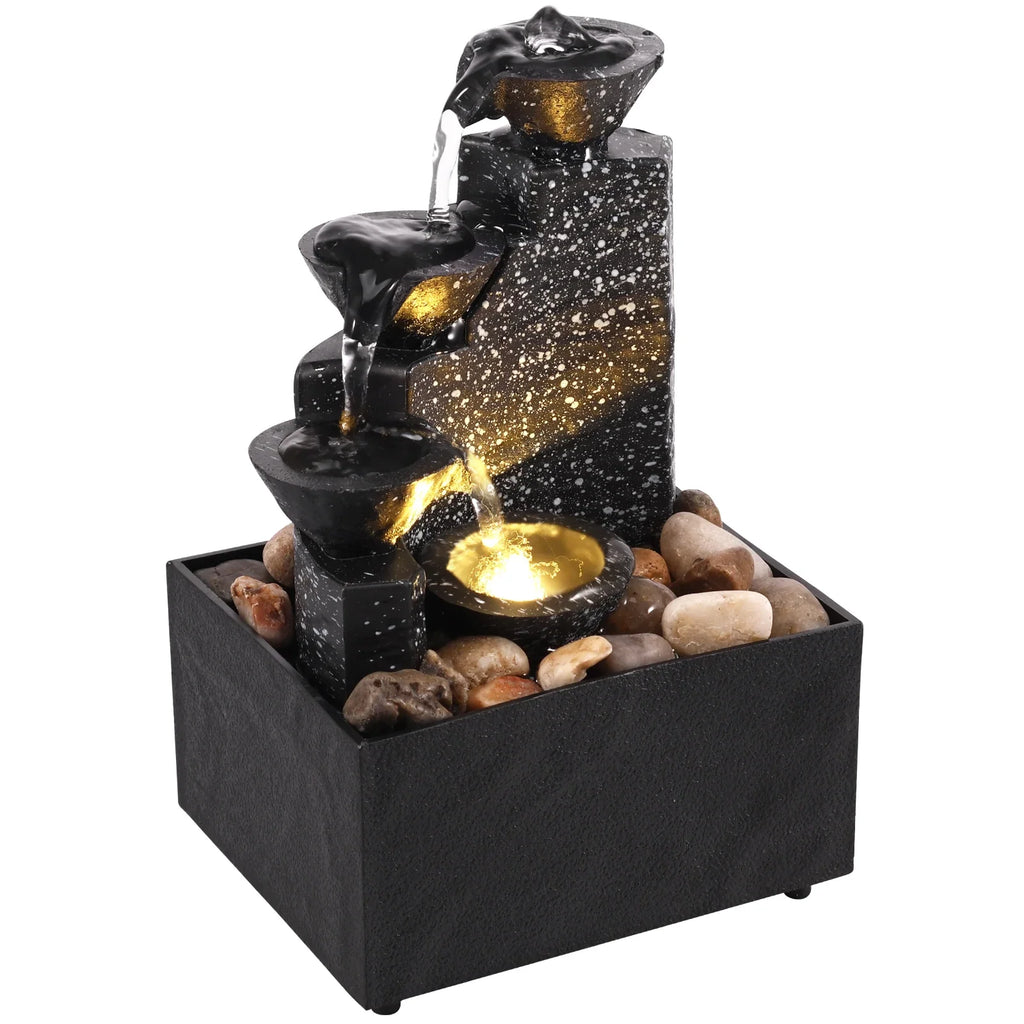 Tabletop Waterfall Fountain with LED Lights – Desktop Decor