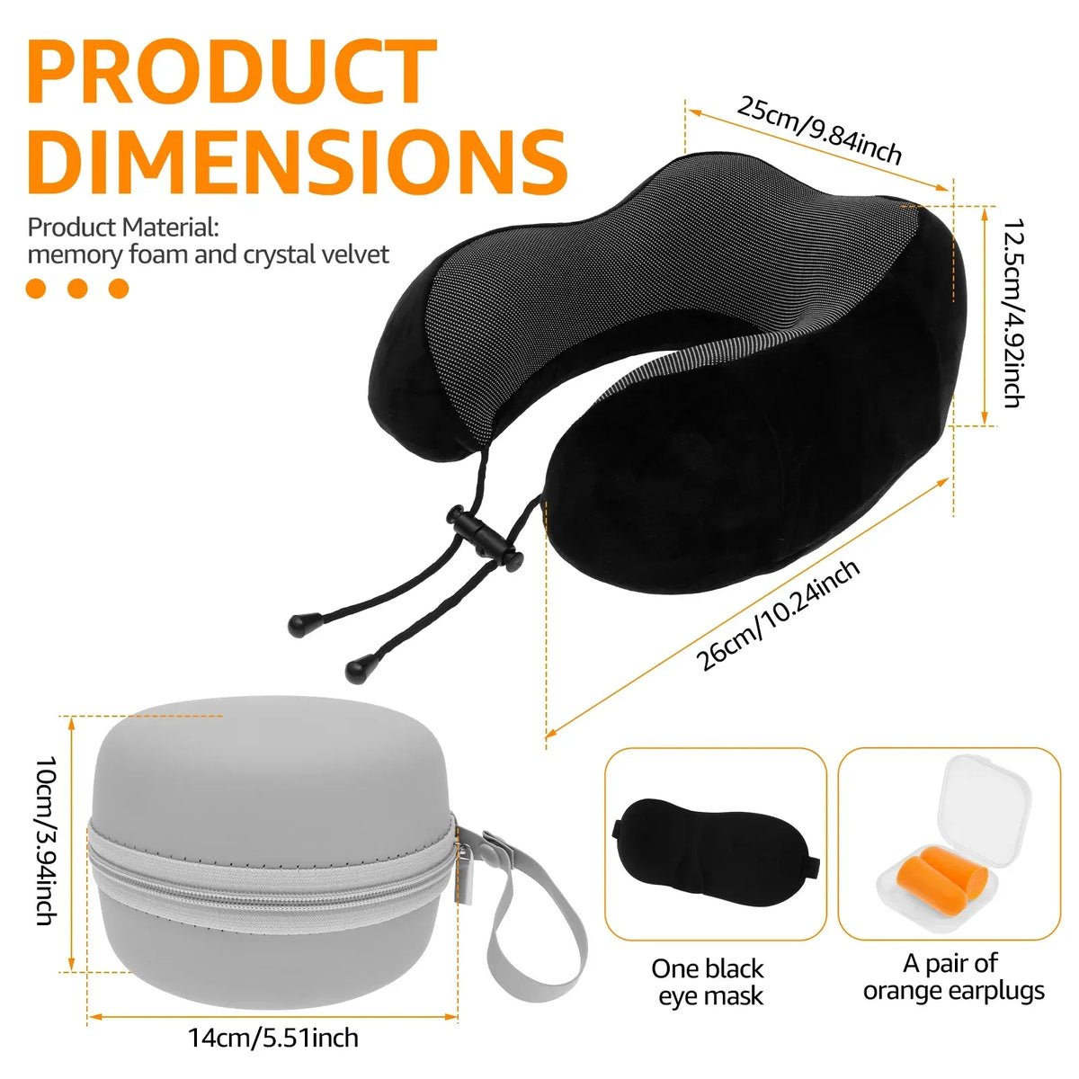 U-Shape Memory Foam Travel Neck Pillow Set with Eye Mask & Earplugs