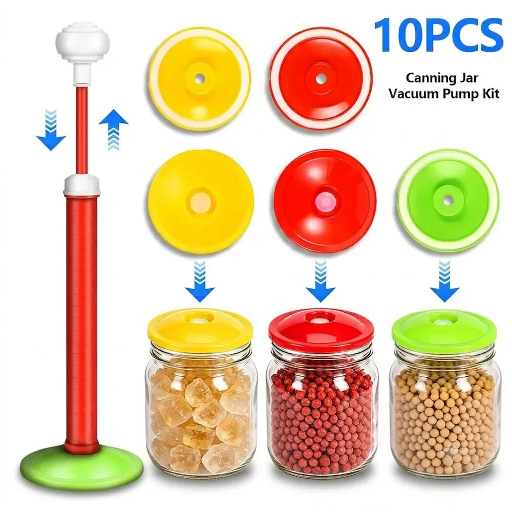 10-Piece Canning Jar Vacuum Sealer Kit – 9 Lids & Pump