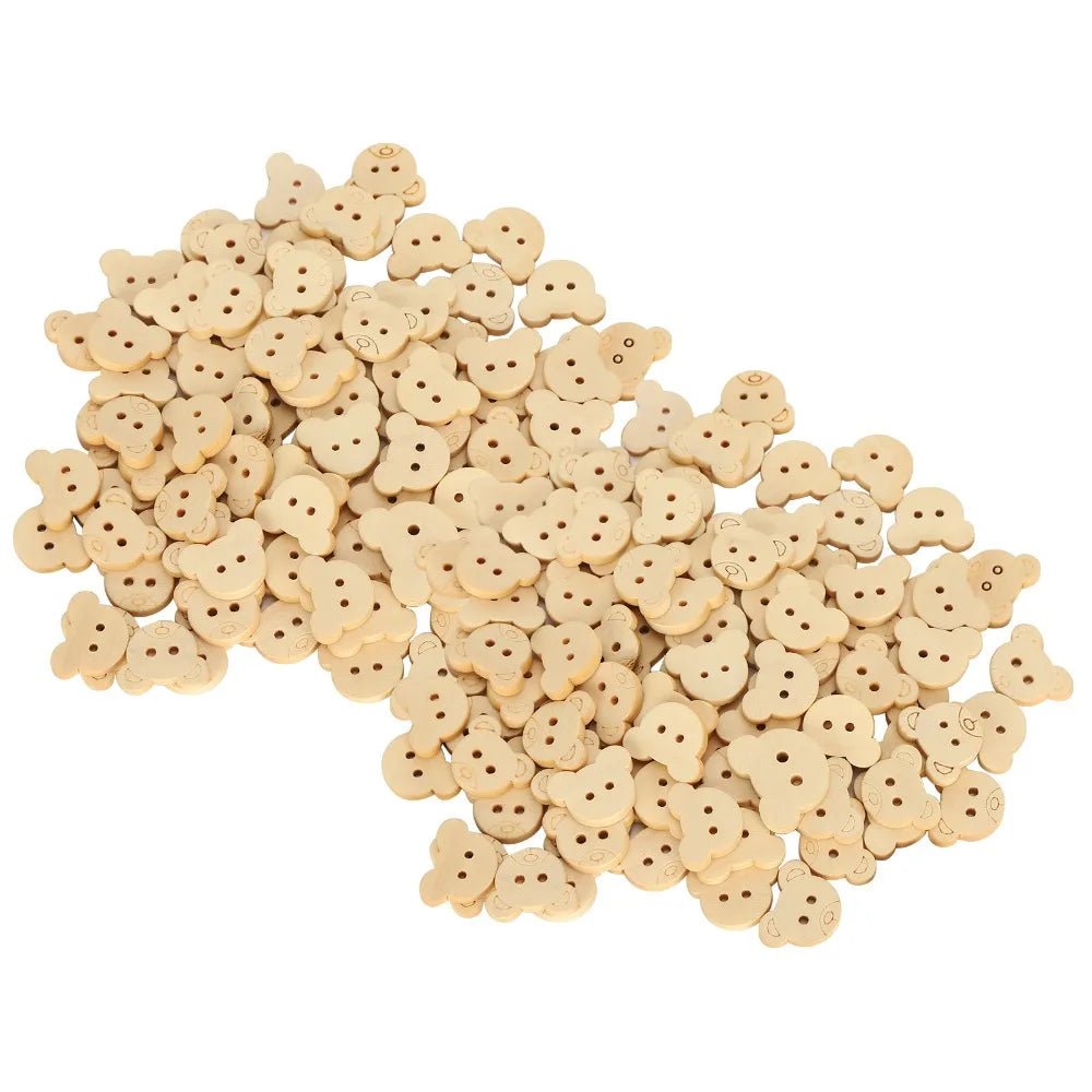100pcs Wooden Bear Buttons 21mm Natural 2-Hole Sewing Craft