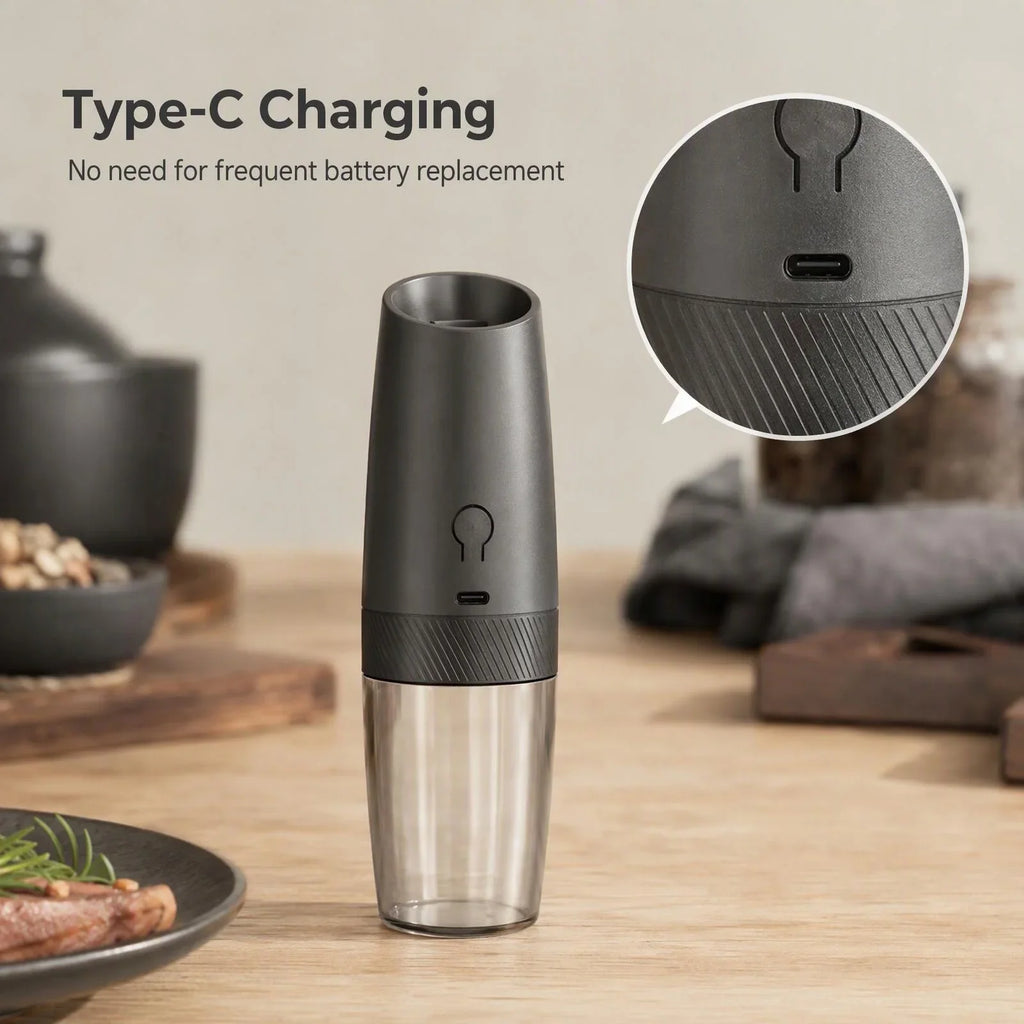 Electric Gravity Salt & Pepper Grinder Set – USB-C Rechargeable