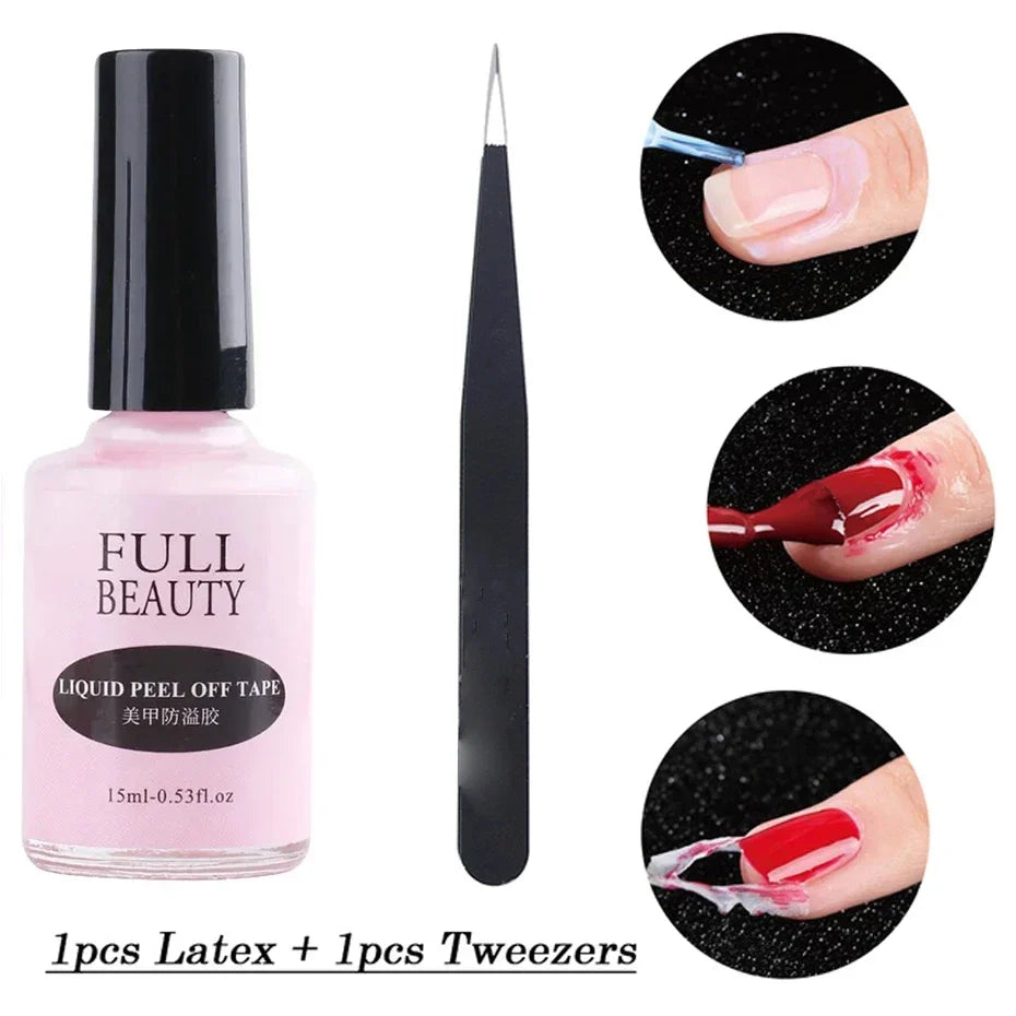 Peel Off Latex Nail Edge Guard Liquid 15ml + Tweezer