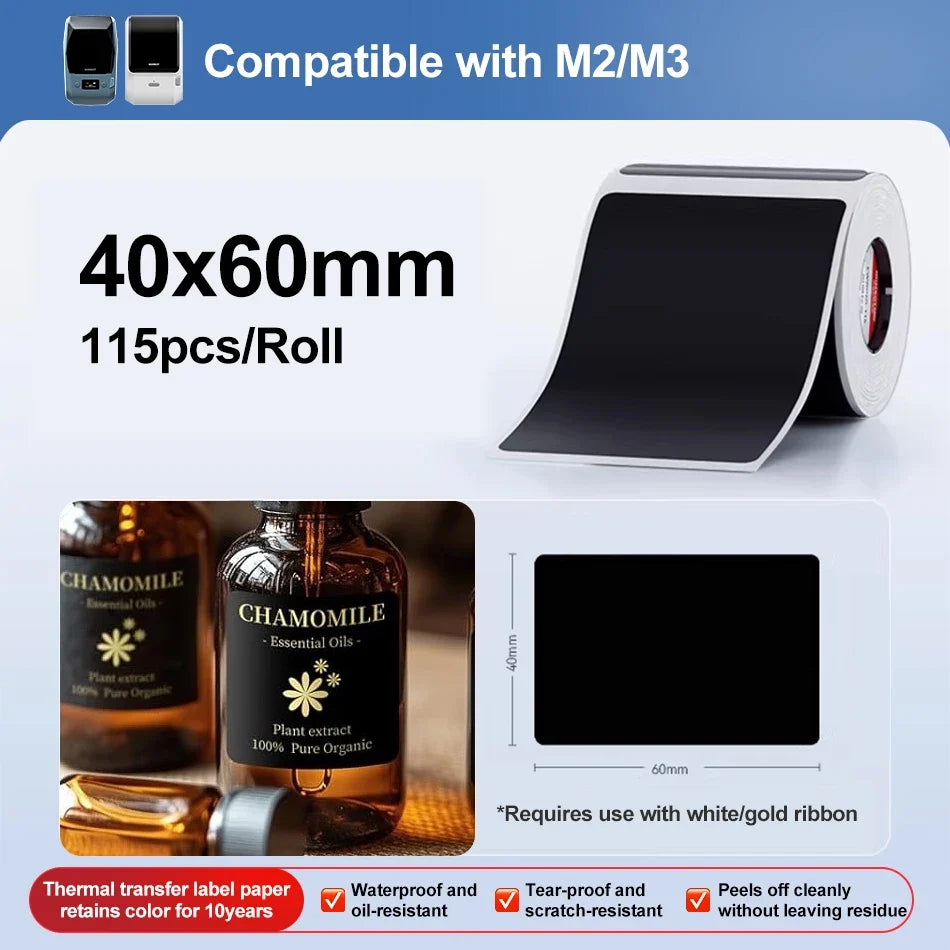 Niimbot M2/M3 Thermal Transfer Labels & Ribbon – Black, Gold, White