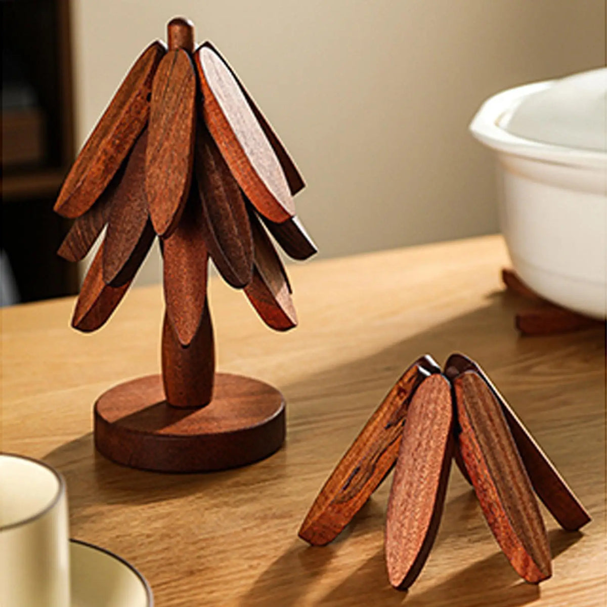 Wooden Christmas Tree Trivet | Folding Bamboo Hot Pot Coaster