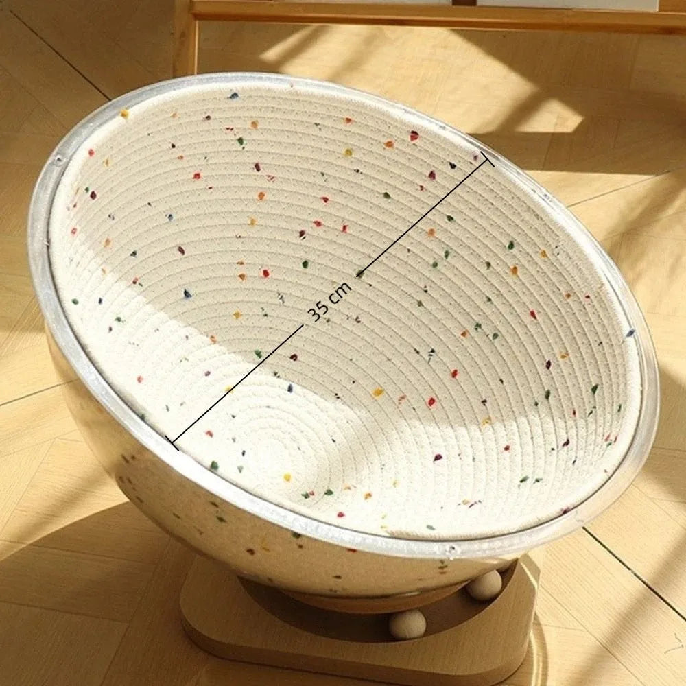 Washable Cotton Rope Round Cat Bed with Climbing Frame
