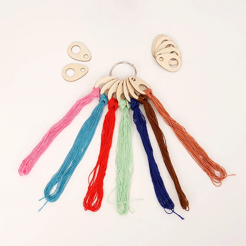 100Pcs Wooden Teardrop Cross-Stitch Thread Organizer Spools