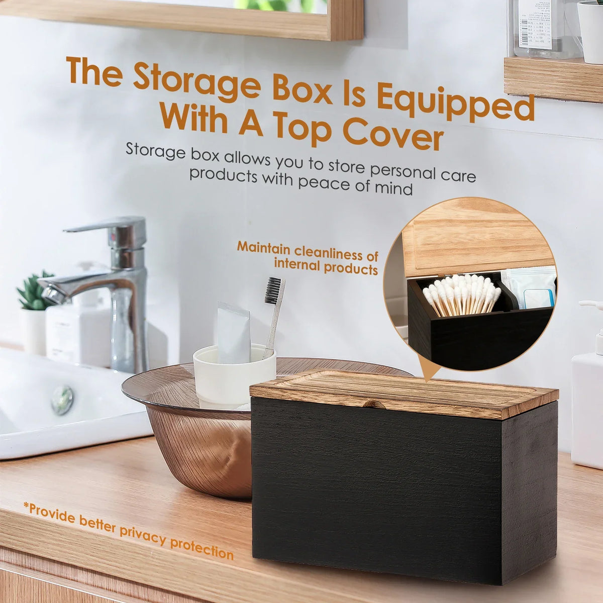 Wood Tampon Holder & Sanitary Napkin Storage Box with Lid