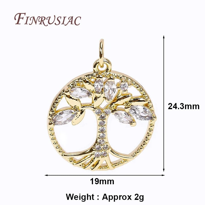 18K Gold Plated Zircon Tree Charm Pendant – DIY Jewelry Making