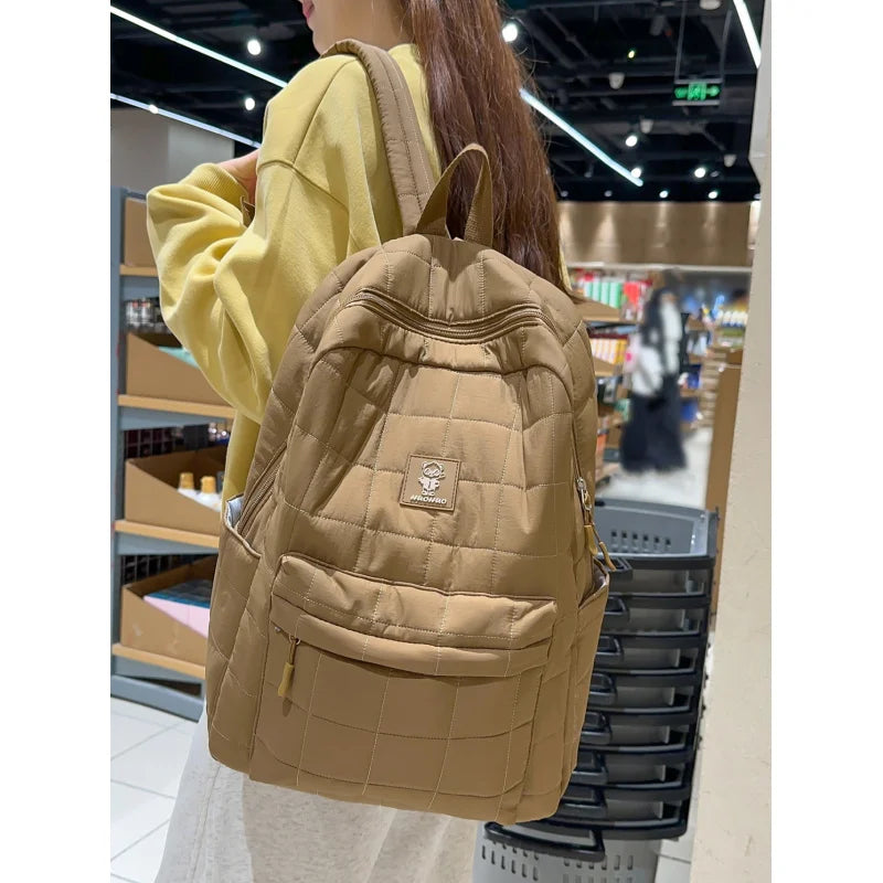 Korean Minimalist Flannel Backpack – Unisex Casual Daypack