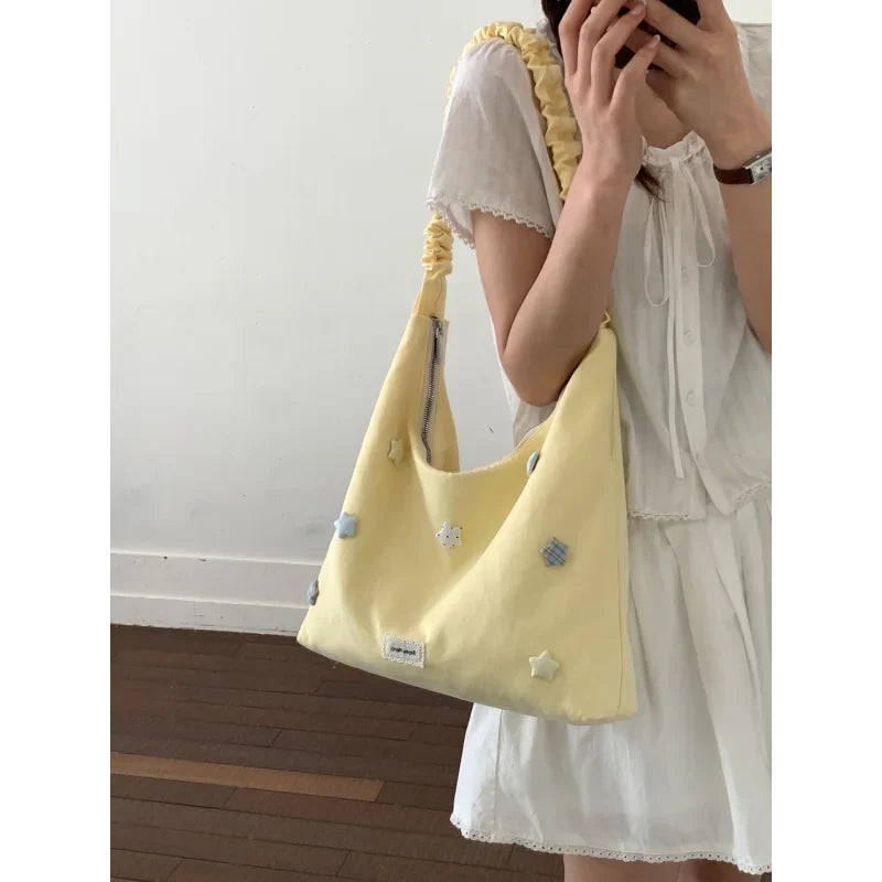 Korean Star Canvas Drawstring Crossbody Shoulder Bag for Women