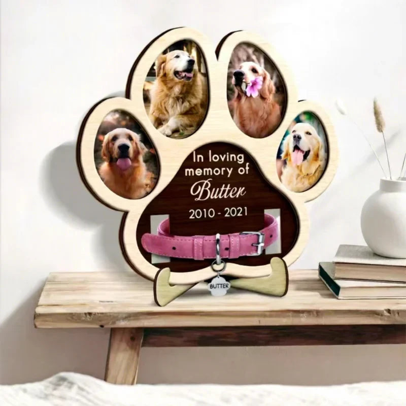 Wooden Paw Pet Memorial Photo Frame – Multi-Picture Display