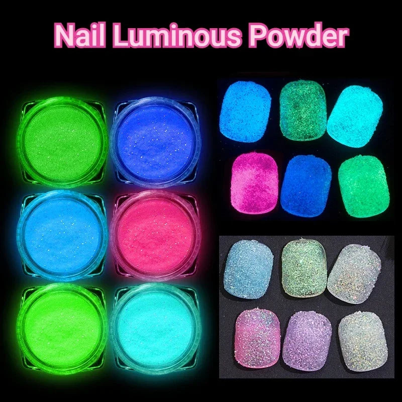 6-Color Glow Nail Glitter Powder Set – Sparkling DIY Manicure