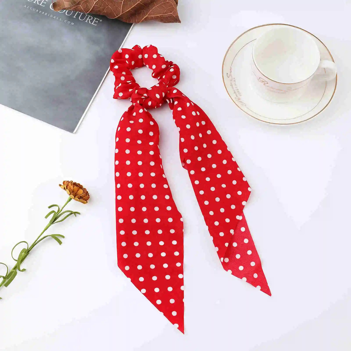 Korean Polka Dot Scrunchies – Women's Elastic Hair Ties & Scarf