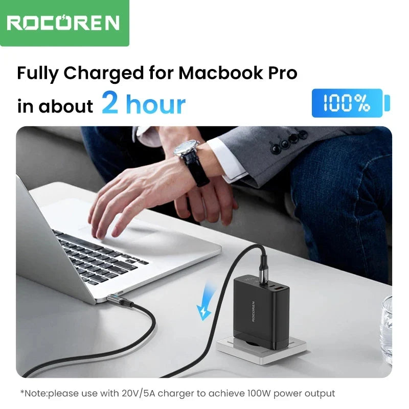 Rocoren 100W USB-C Cable 5A Fast Charging LED Display PD
