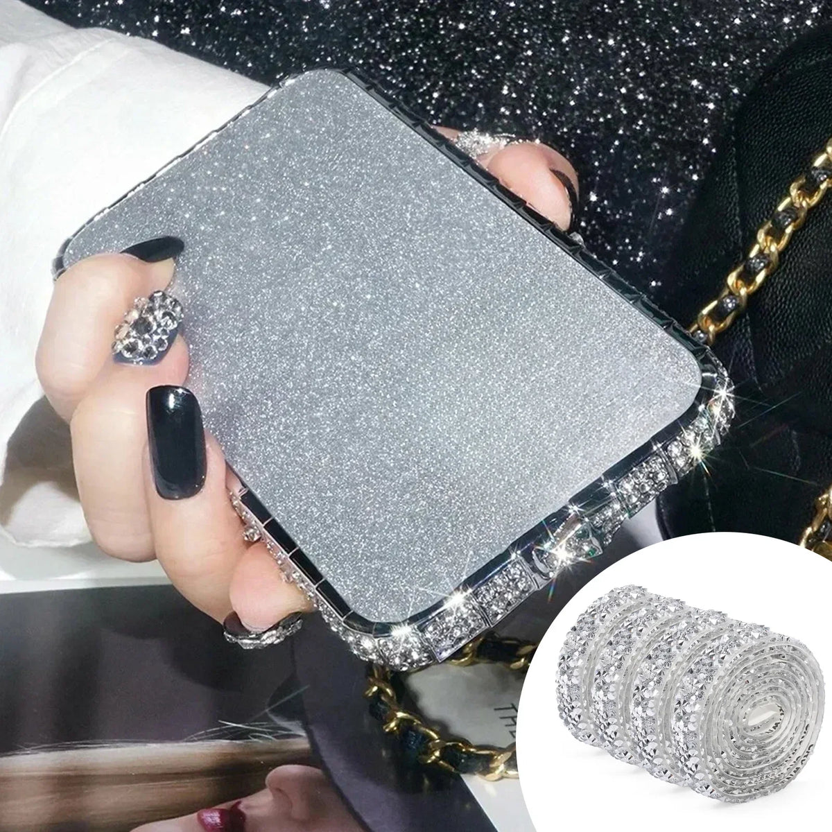 Self-Adhesive Rhinestone Trim Tape – 4 Rolls Crystal DIY Sticker