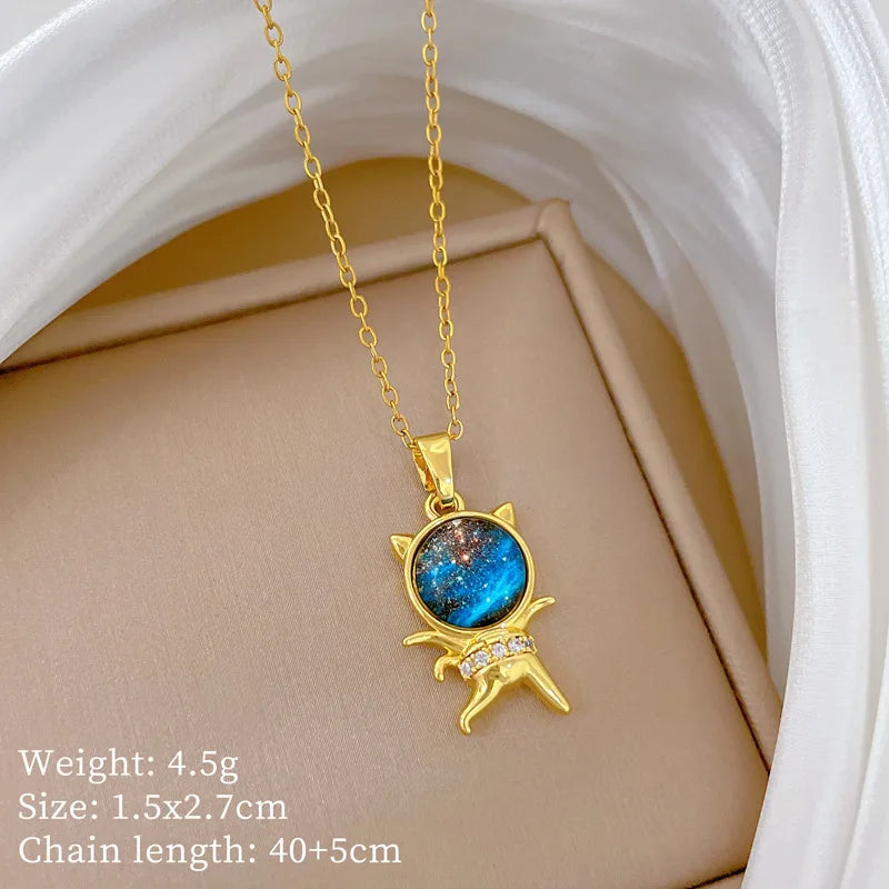 Starry Sky Pendant Necklace | Gold Stainless Steel Clavicle Chain
