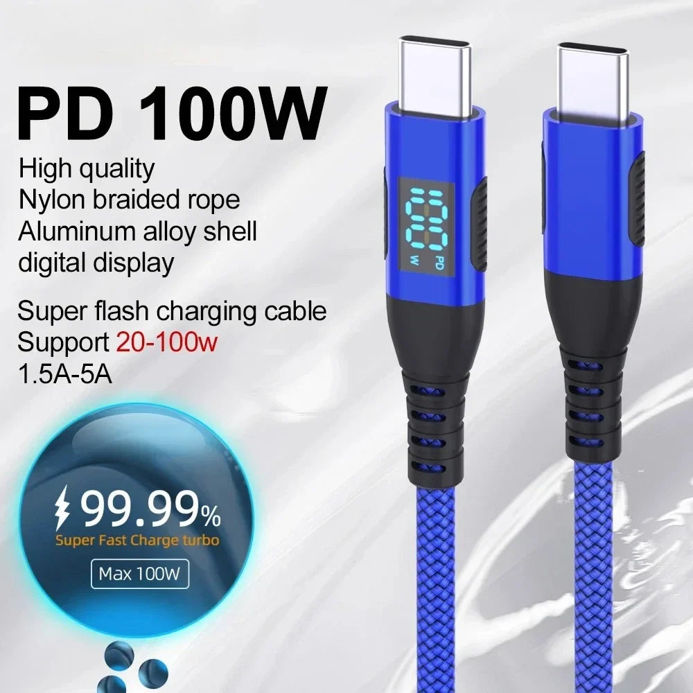 100W USB-C to USB-C Fast Charging Cable | LED Display
