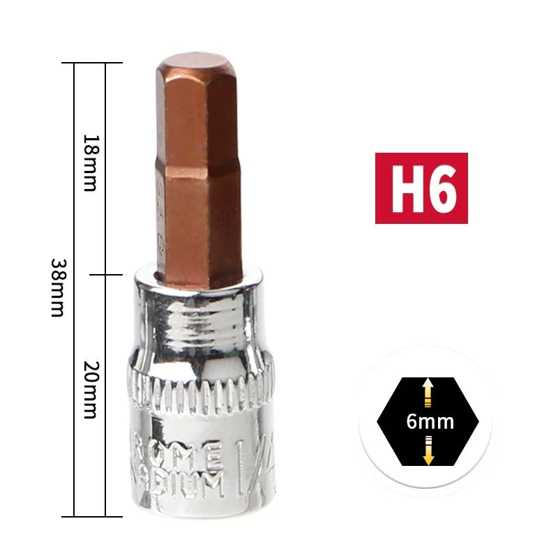 1/4" Hex Bit Socket Adapter Set H3–H8 | Chrome Vanadium