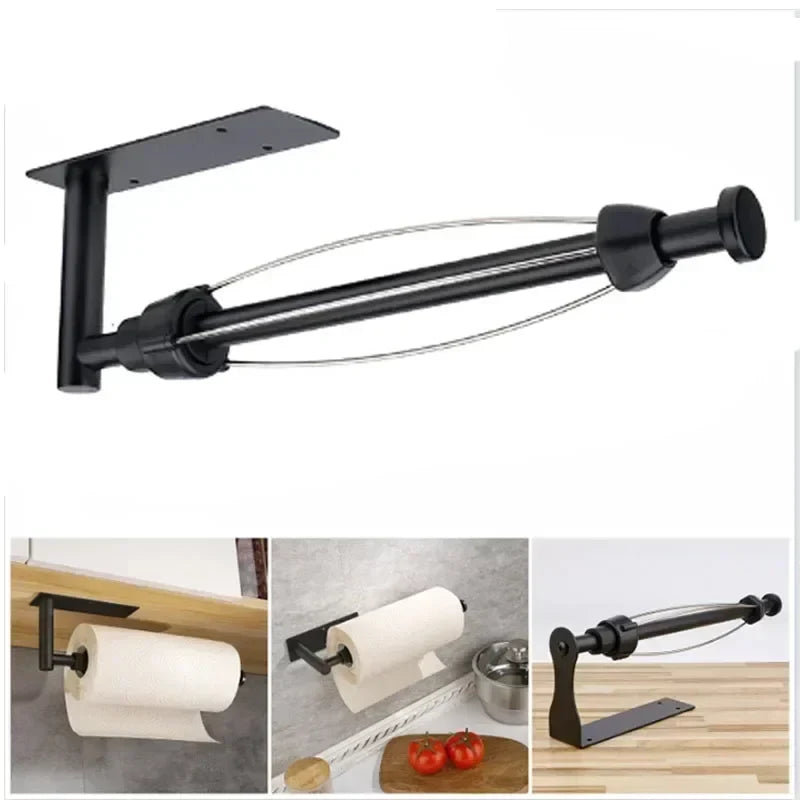 Wall Mount Paper Towel Holder – One-Hand Damping, Matte Black