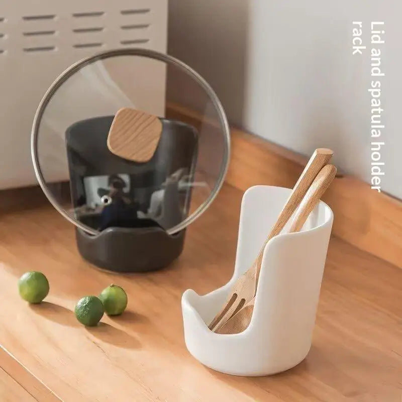 Non-Slip Spatula Holder & Pot Lid Storage Rack for Kitchen