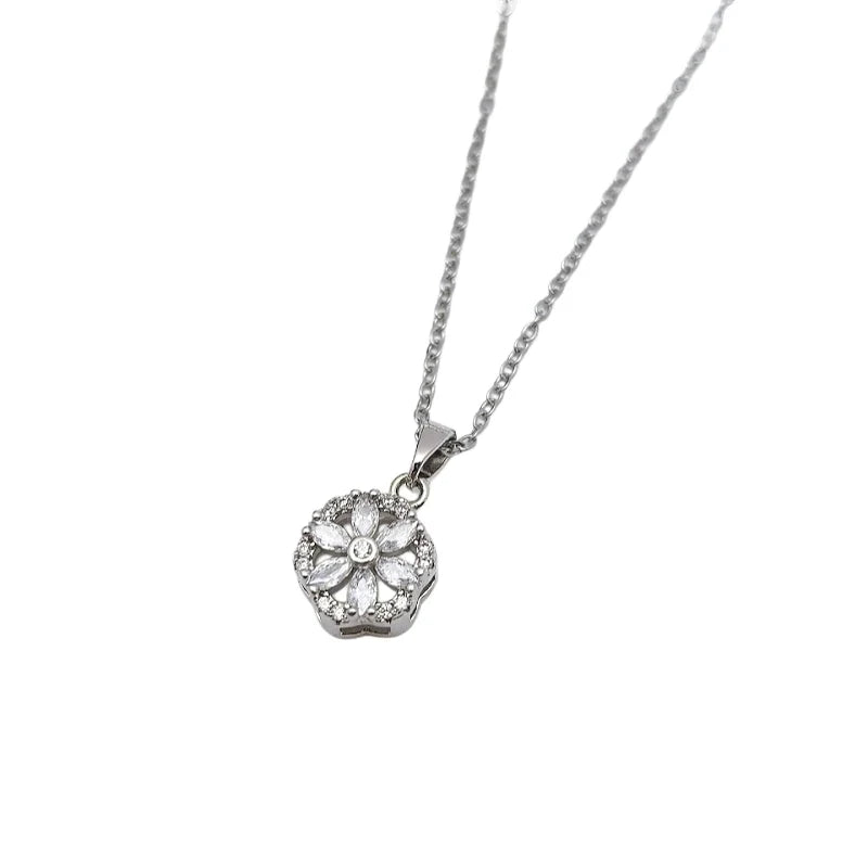 Zircon Flower Pendant Necklace – Gold & Silver Collarbone Chain