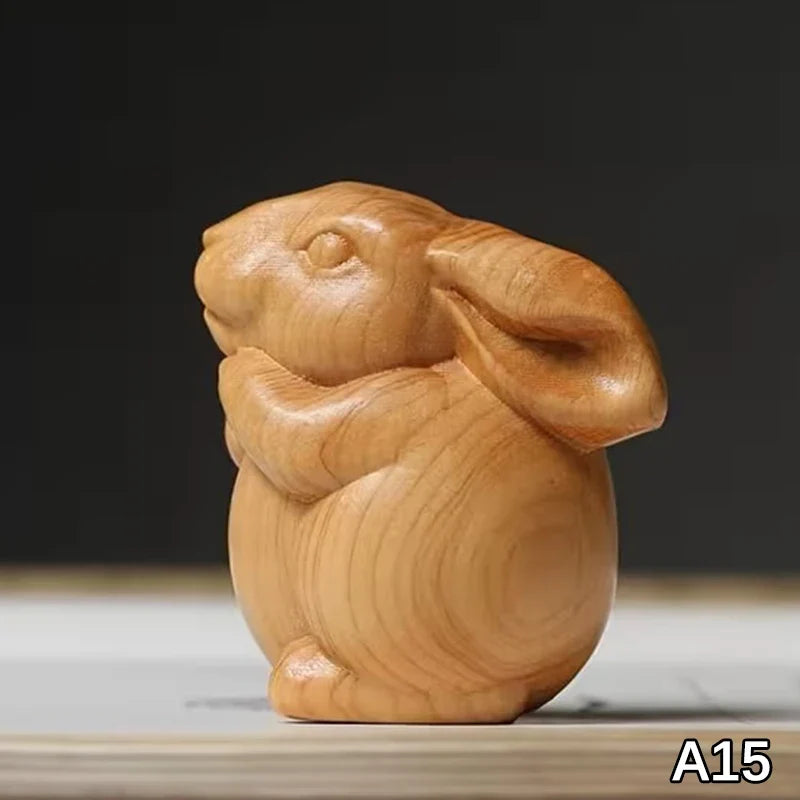 Wood Carved Easter Bunny Figurine – Cute Rabbit Ornament & Gift