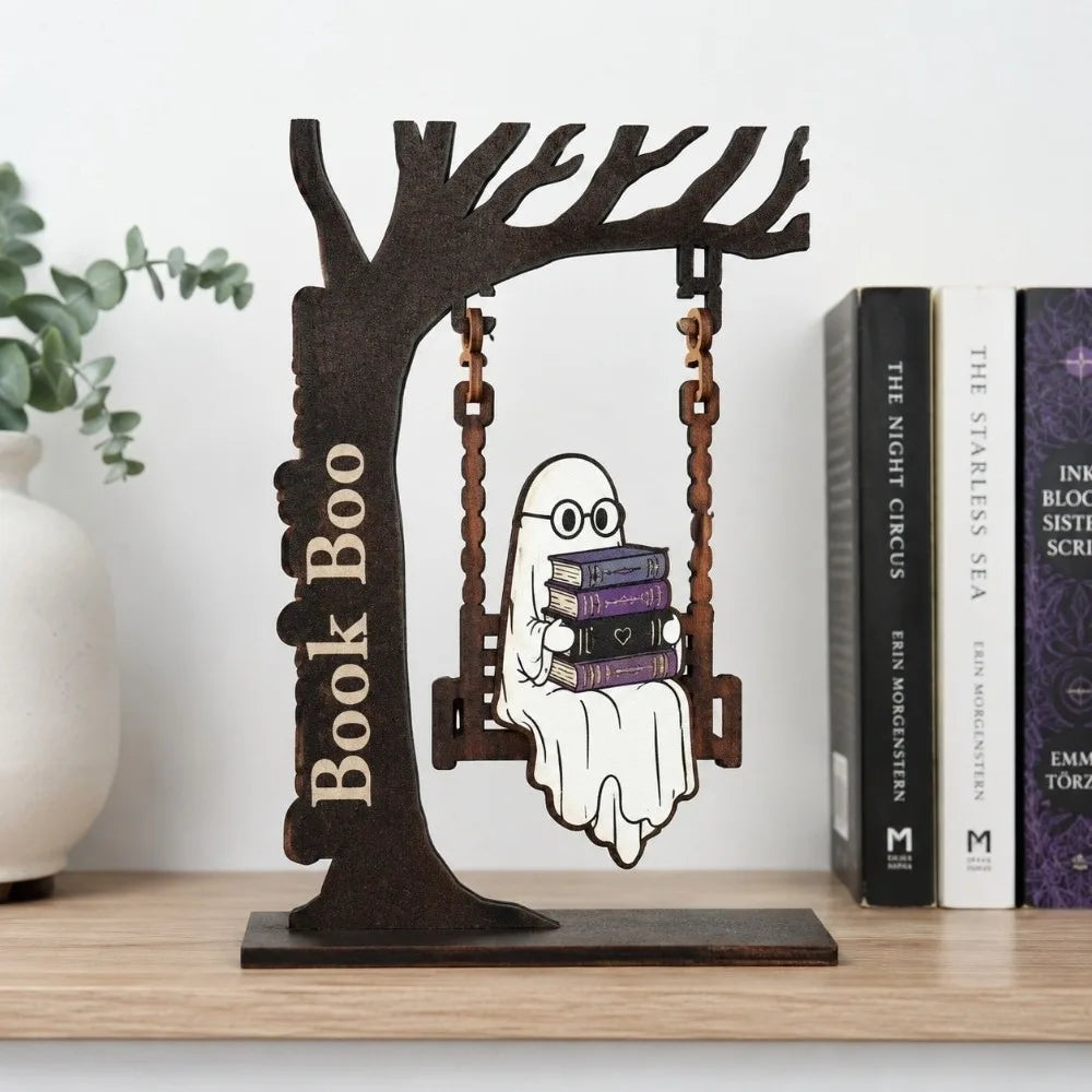 Wooden Halloween Pumpkin Spirit Swing Desktop Ornament