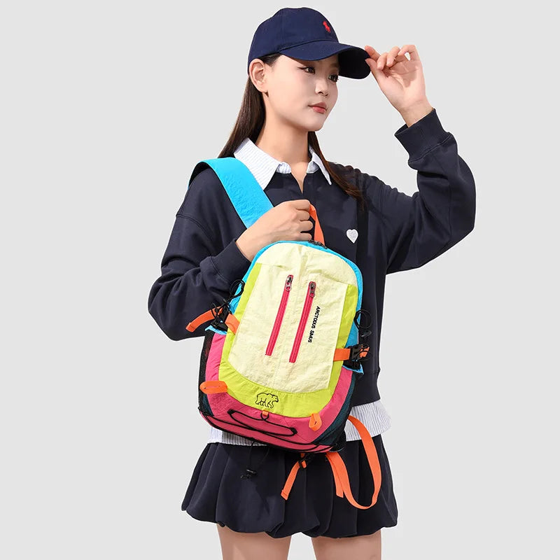 Color-Block Patchwork Backpack – Lightweight Travel Bag Women