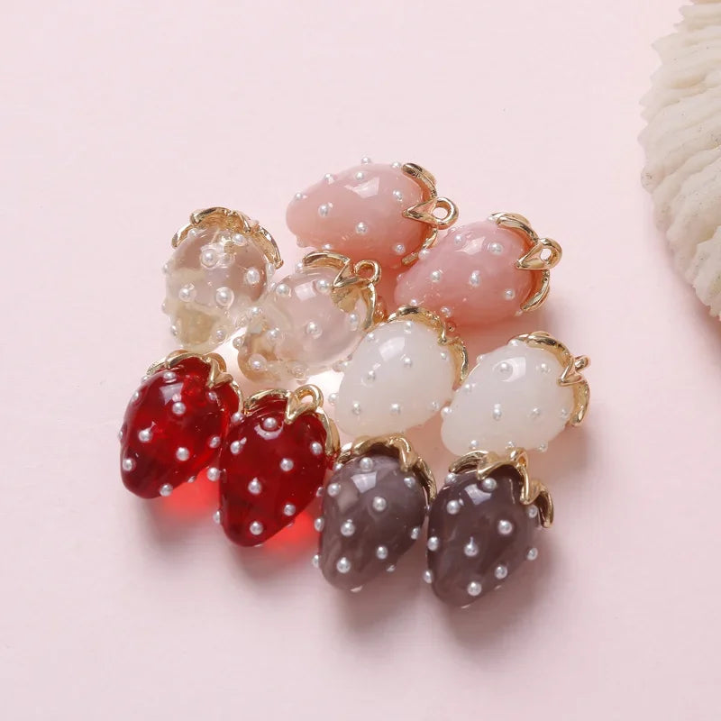 Resin Strawberry Pendant Charm for DIY Jewelry Making