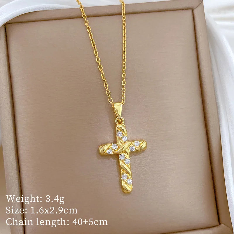 Women's Gold Cross Pendant Necklace – Stainless Steel Choker