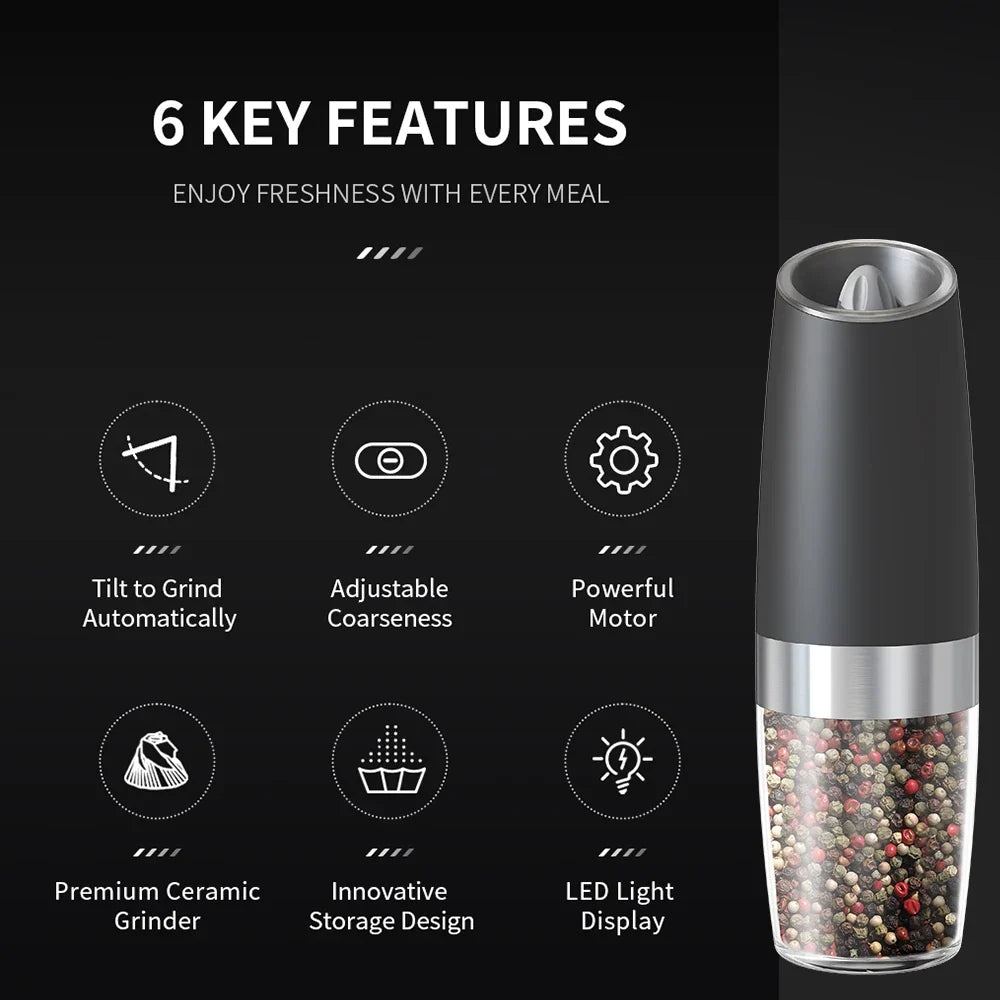 CLITON Electric Gravity Salt & Pepper Grinder Set | LED Mill