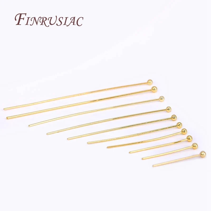 18K Gold Plated Brass Ball Head Pins for Jewelry Making – 50 Pcs