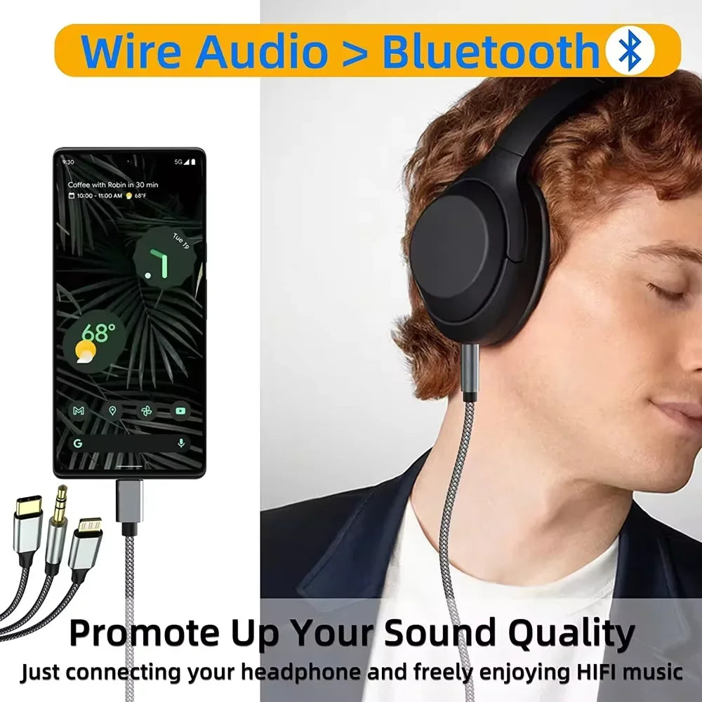 3-in-1 USB-C Lightning to 3.5mm Aux Audio Cable | Male to Male