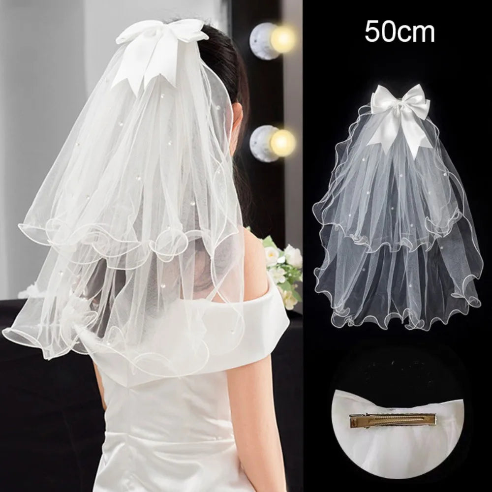 Two Layer Lace Edge Bridal Veil – Short White Tulle Wedding Veil