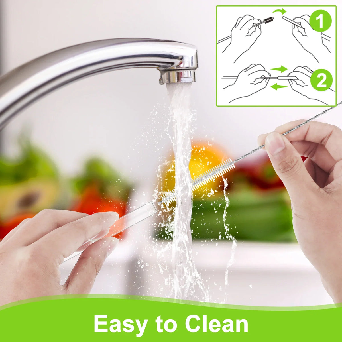 Reusable Plastic Drinking Straws 7-Piece Set with Cleaning Brush