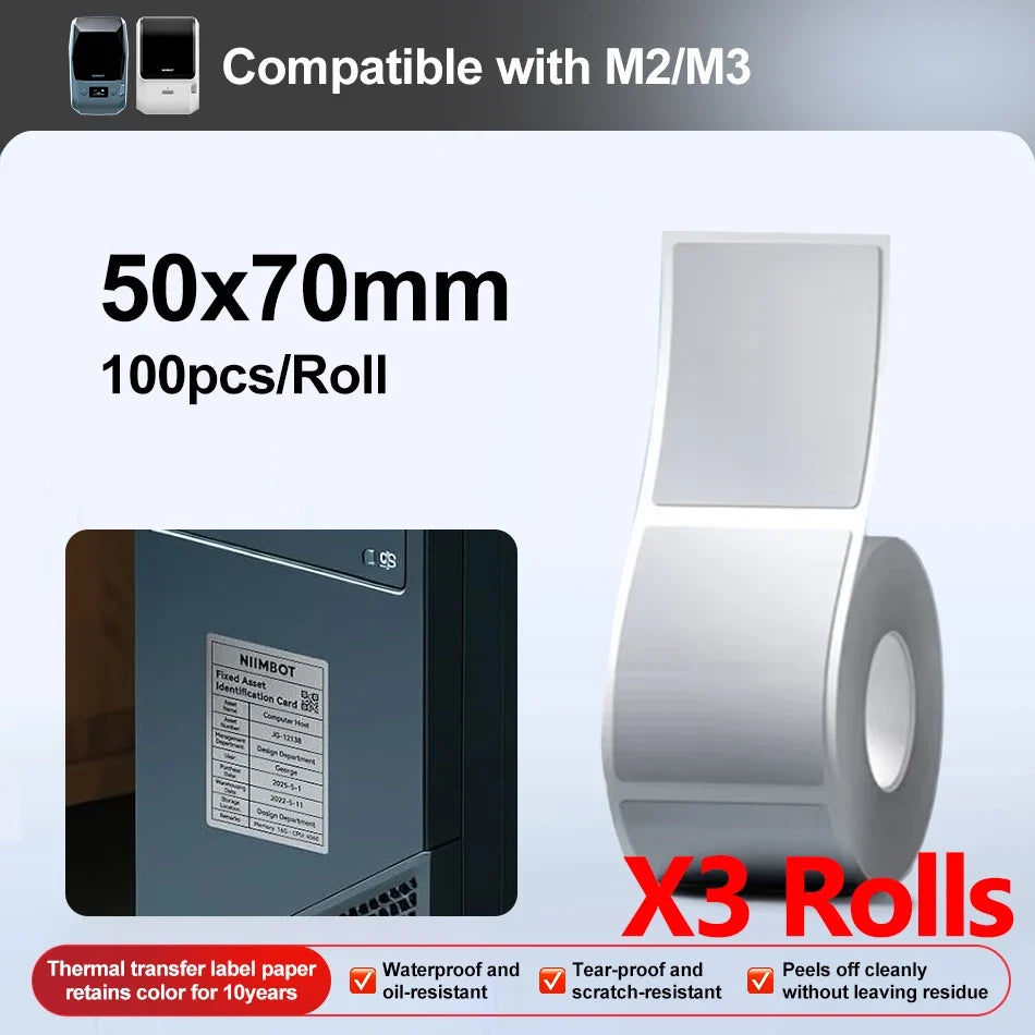 Niimbot M2/M3 Silver Thermal Transfer Labels – 3 or 5 Roll Pack