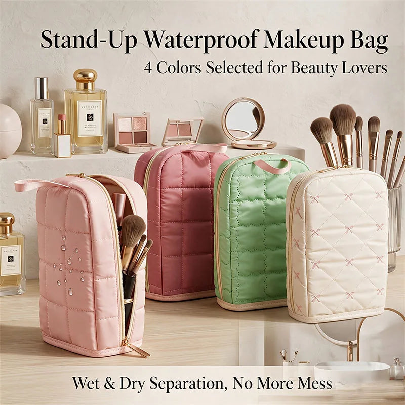 Standing Makeup Brush Bag – Large Capacity Cosmetic Organizer