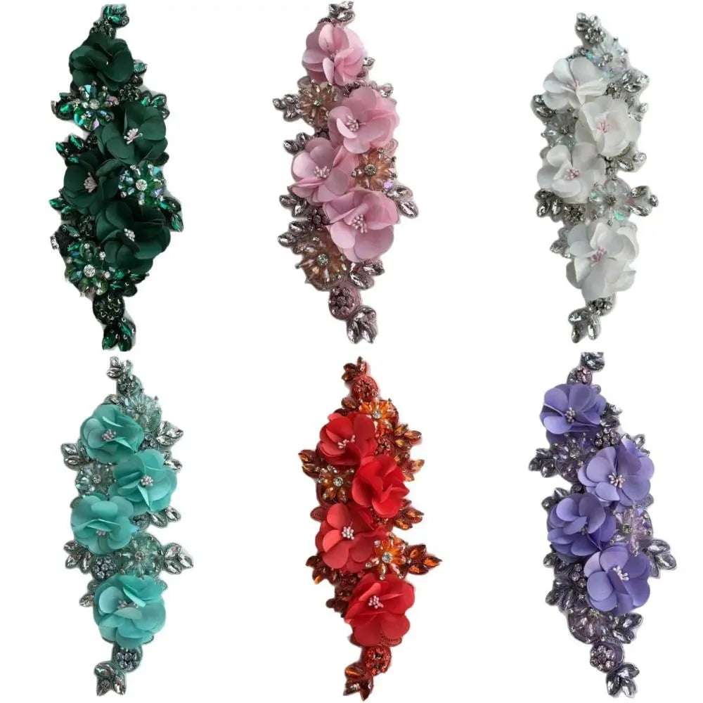 3D Rhinestone Beaded Lace Applique – Sew-On Crystal Patch