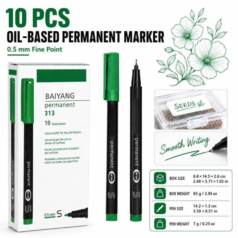Fine Point Permanent Markers 10-Piece Set | Oil-Based Ink
