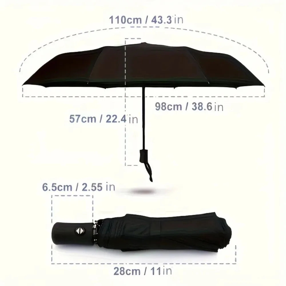 8-Rib Auto Folding Windproof Travel Umbrella | One-Touch Open