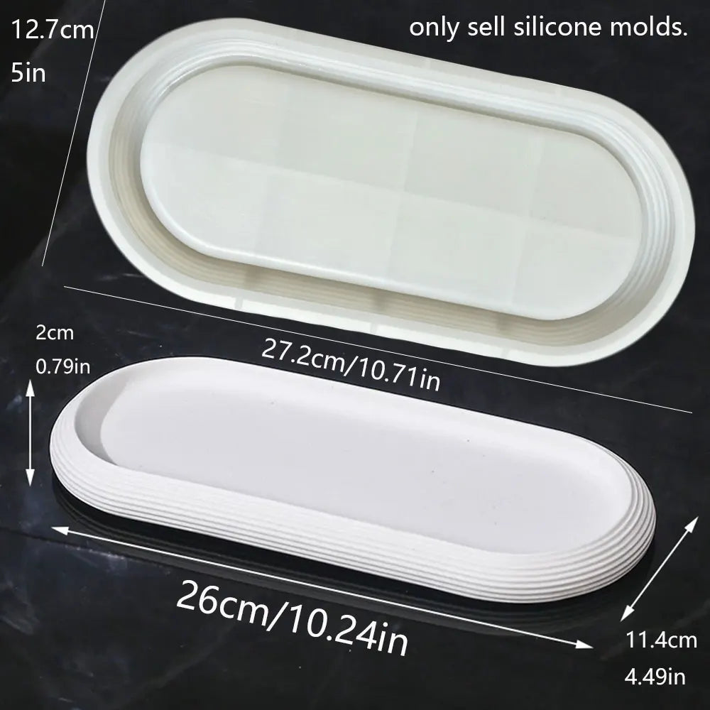 Striped Oval Silicone Mold – Concrete Epoxy Resin DIY Tray