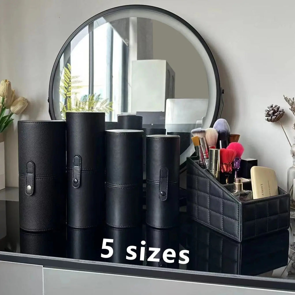 PU Leather Makeup Brush Holder & Desktop Organizer Bucket