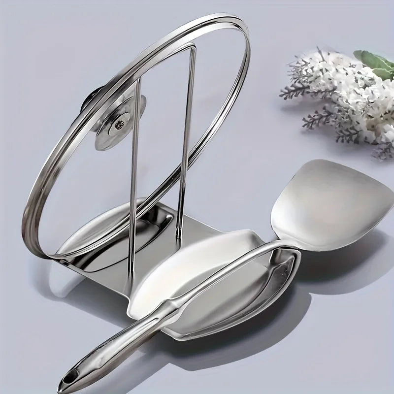 Stainless Steel Pot Lid Holder & Spoon Rest with Drip Tray