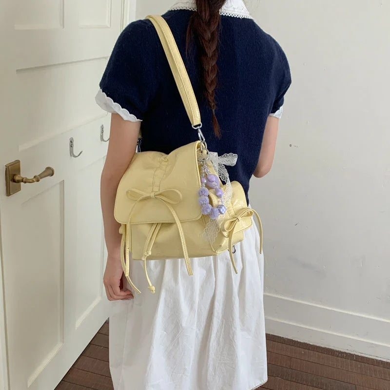 Women's Bow-Tie PU Crossbody Backpack | Multi-Wear Korean Style
