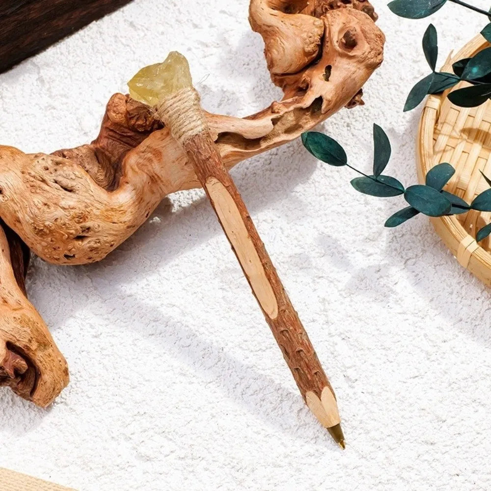 Handmade Natural Crystal Ballpoint Pen – Wooden Wand Writing Pen