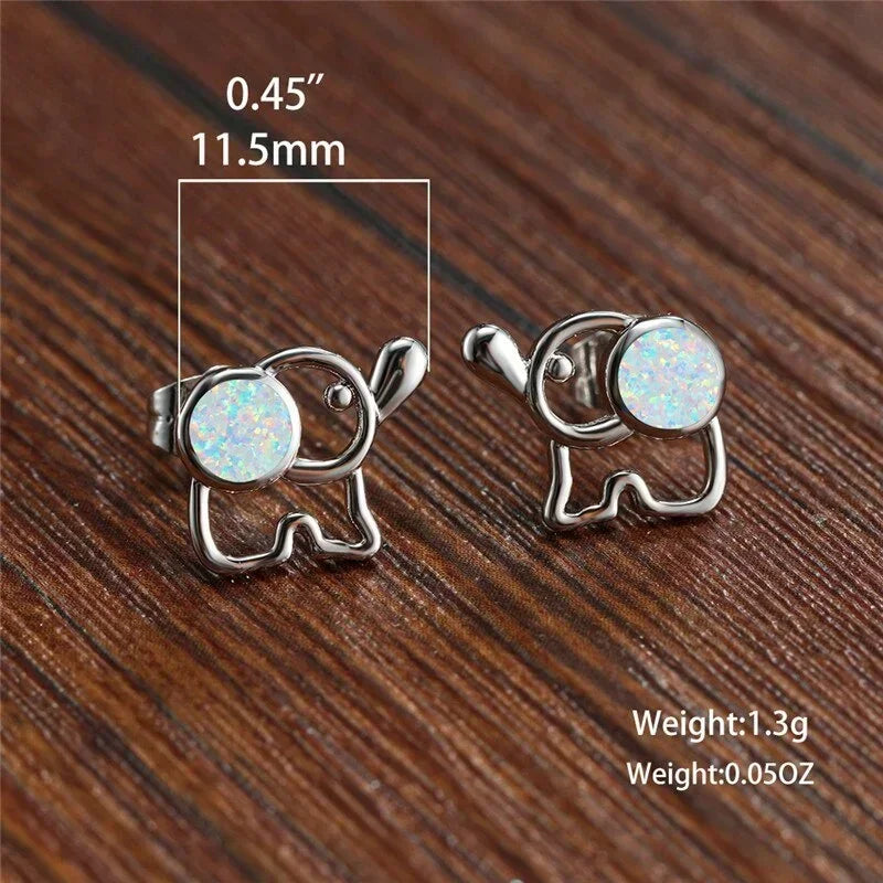 Opal Elephant Stud Earrings – Rose Gold & Silver | Women