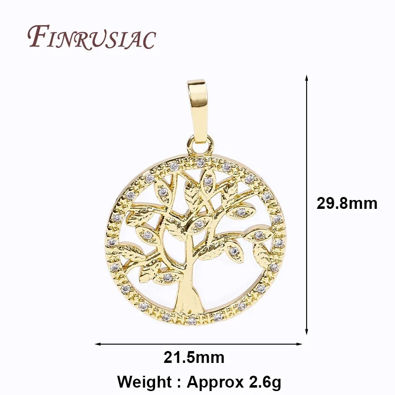 18K Gold Plated Zircon Tree Charm Pendant – DIY Jewelry Making